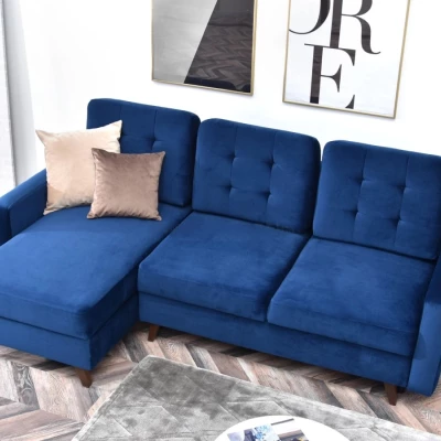 IRSA Ecksofa mit Stauraum – Dunkelblau/Schwarz