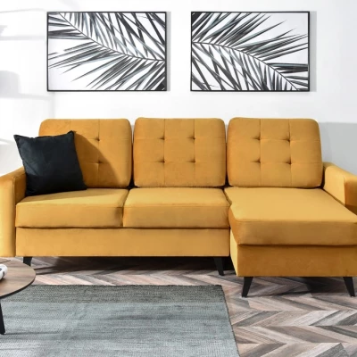IRSA Ecksofa mit Stauraum – Honig/Schwarz
