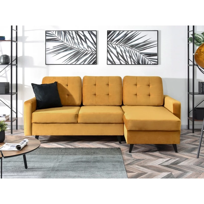 IRSA Ecksofa mit Stauraum – Honig/Schwarz