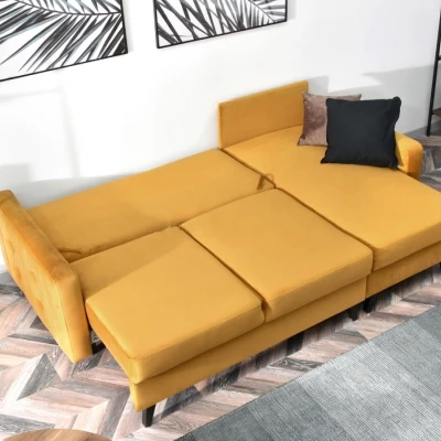 IRSA Ecksofa mit Stauraum – Honig/Schwarz
