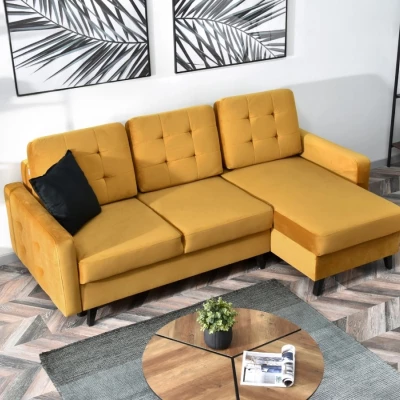 IRSA Ecksofa mit Stauraum – Honig/Schwarz