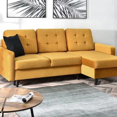 IRSA Ecksofa mit Stauraum – Honig/Schwarz
