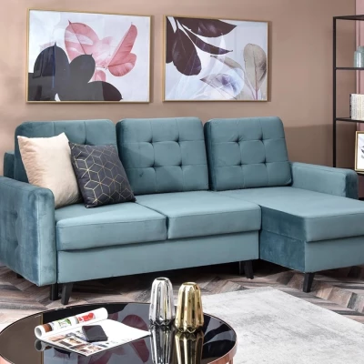 IRSA Ecksofa mit Stauraum – blau/schwarz