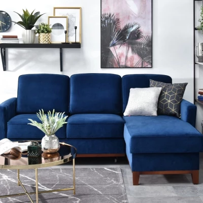 NOHEMA Schlafsofa – Dunkelblau/Walnuss