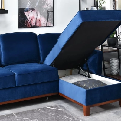 NOHEMA Schlafsofa – Dunkelblau/Walnuss