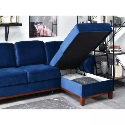 NOHEMA Schlafsofa – Dunkelblau/Walnuss