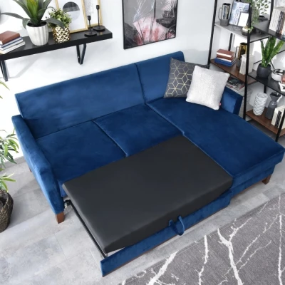 NOHEMA Schlafsofa – Dunkelblau/Walnuss