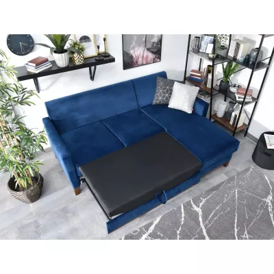 NOHEMA Schlafsofa – Dunkelblau/Walnuss