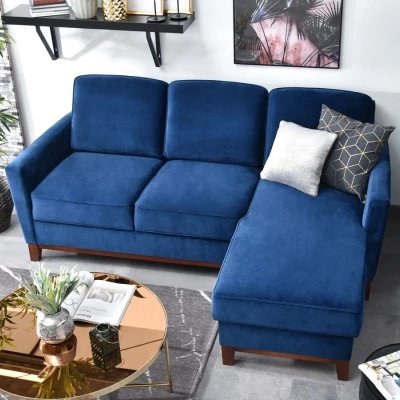 NOHEMA Schlafsofa – Dunkelblau/Walnuss