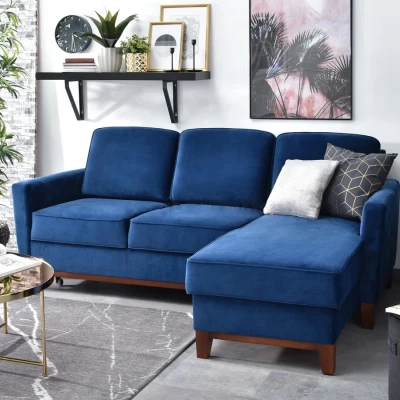NOHEMA Schlafsofa – Dunkelblau/Walnuss