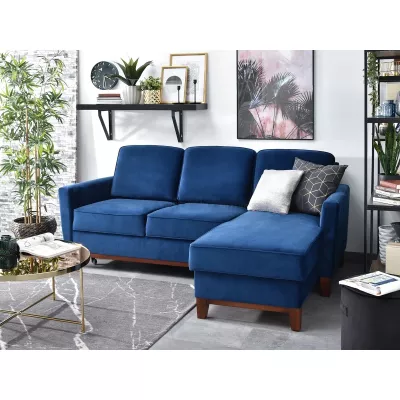 NOHEMA Schlafsofa – Dunkelblau/Walnuss