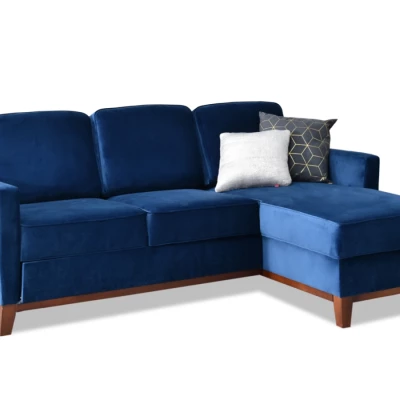 NOHEMA Schlafsofa – Dunkelblau/Walnuss