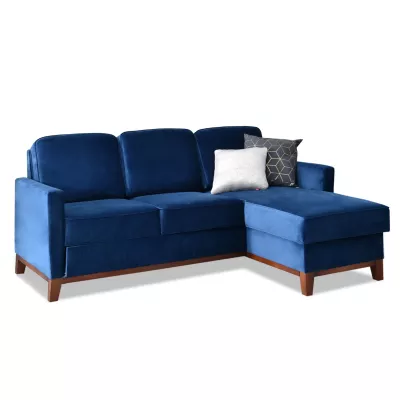 NOHEMA Schlafsofa – Dunkelblau/Walnuss