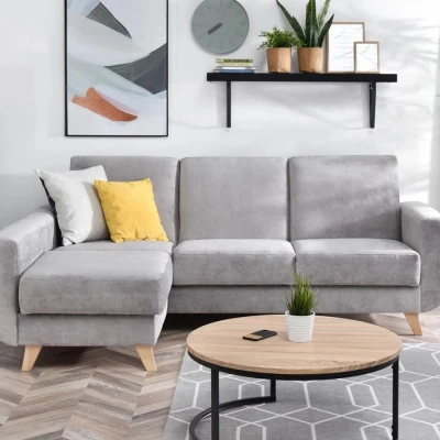 HOLMARA Ecksofa - grau/buche