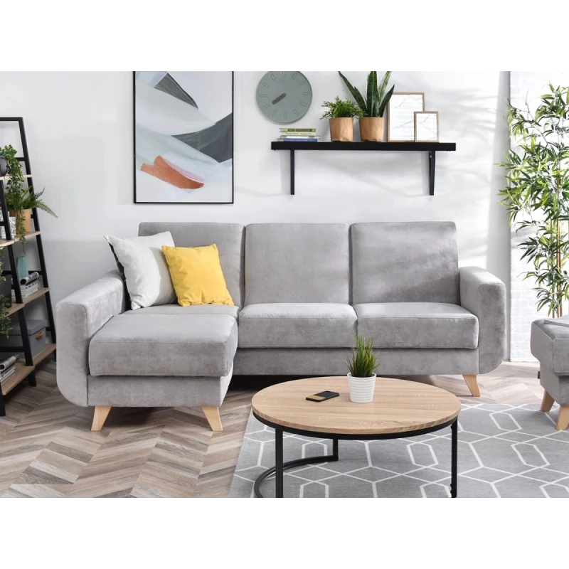 HOLMARA Ecksofa - grau/buche