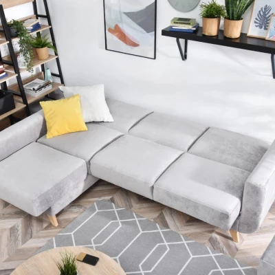 HOLMARA Ecksofa - grau/buche
