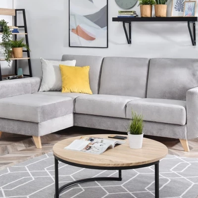 HOLMARA Ecksofa - grau/buche