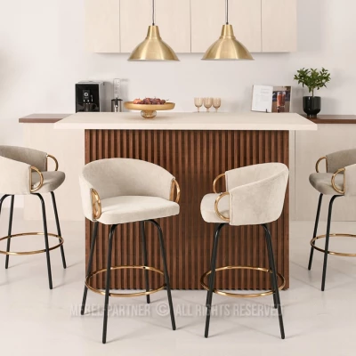 FINBAR Barhocker - Creme / Schwarz / Gold