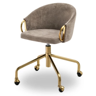 Designer Drehstuhl FINBAR - Hellbraun / Gold