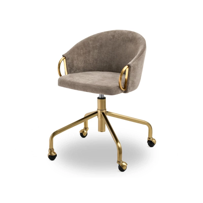 Designer Drehstuhl FINBAR - Hellbraun / Gold