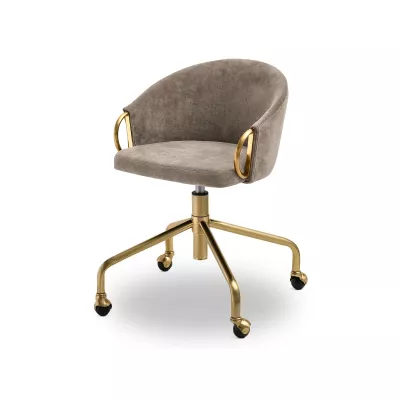 Designer Drehstuhl FINBAR - Hellbraun / Gold