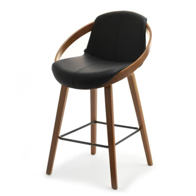Designer-Barhocker HODA – Walnuss/schwarzes Öko-Leder