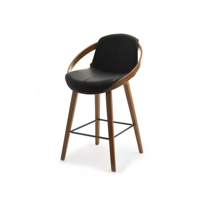 Designer-Barhocker HODA – Walnuss/schwarzes Öko-Leder