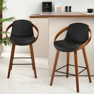 Designer-Barhocker HODA – Walnuss/schwarzes Öko-Leder