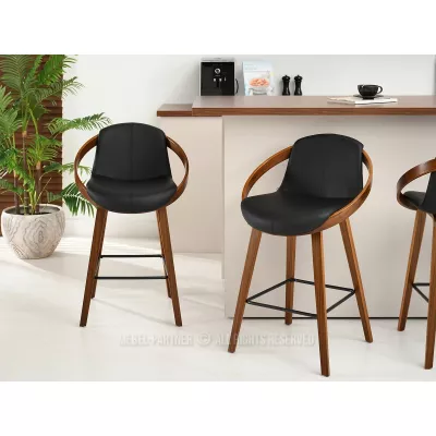 Designer-Barhocker HODA – Walnuss/schwarzes Öko-Leder