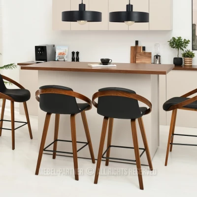 Designer-Barhocker HODA – Walnuss/schwarzes Öko-Leder