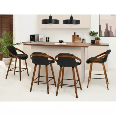 Designer-Barhocker HODA – Walnuss/schwarzes Öko-Leder