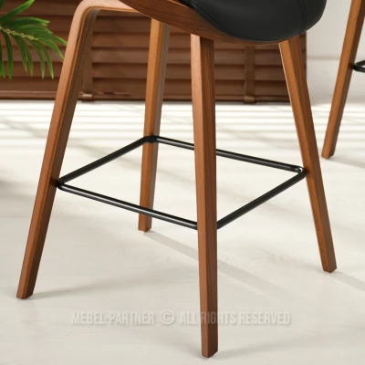 Designer-Barhocker HODA – Walnuss/schwarzes Öko-Leder