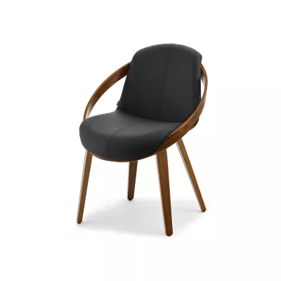 Designer Esszimmerstuhl HODA - Walnuss / schwarzes Öko-Leder