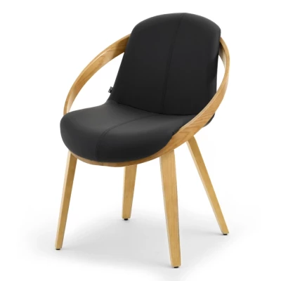 Designer Esszimmerstuhl HODA - schwarzes Ökoleder / Eiche