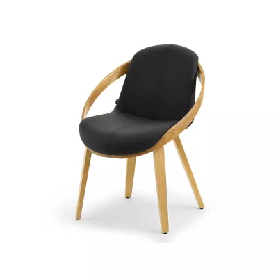 Designer Esszimmerstuhl HODA - schwarzes Ökoleder / Eiche