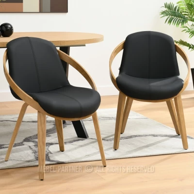 Designer Esszimmerstuhl HODA - schwarzes Ökoleder / Eiche