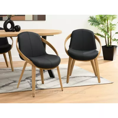 Designer Esszimmerstuhl HODA - schwarzes Ökoleder / Eiche