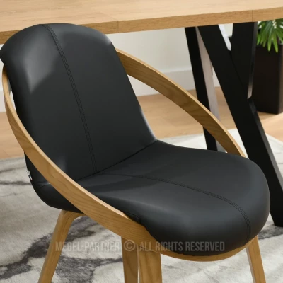 Designer Esszimmerstuhl HODA - schwarzes Ökoleder / Eiche