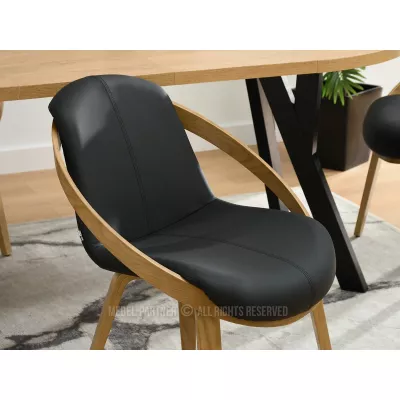 Designer Esszimmerstuhl HODA - schwarzes Ökoleder / Eiche