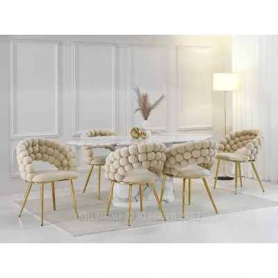 Designer-Esszimmerstuhl NAHIDA - Creme / Gold