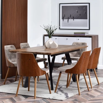 Gepolsterter Esszimmerstuhl DEBY - Walnuss / Beige