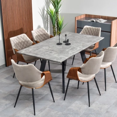 Designer Esszimmerstuhl NENET - Walnuss / Beige / Schwarz