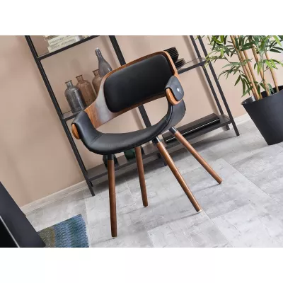 Designer Esszimmerstuhl JOYA - Walnuss / schwarzes Öko-Leder