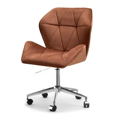 Drehbarer Polsterstuhl SALIHA – Kupfer/Chrom