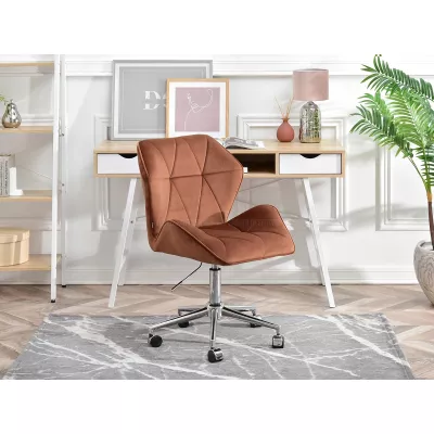 Drehbarer Polsterstuhl SALIHA – Kupfer/Chrom