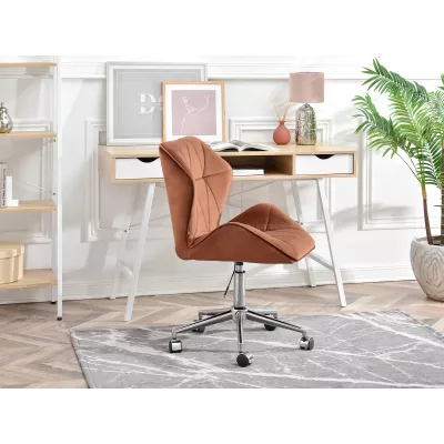 Drehbarer Polsterstuhl SALIHA – Kupfer/Chrom