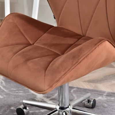 Drehbarer Polsterstuhl SALIHA – Kupfer/Chrom
