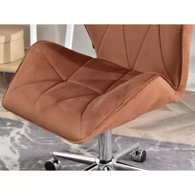 Drehbarer Polsterstuhl SALIHA – Kupfer/Chrom
