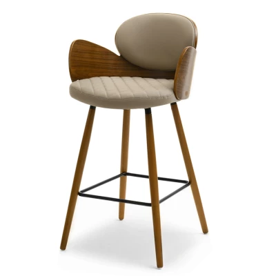 Designer-Barstuhl RAWAN - Dunkelbeige / Walnuss