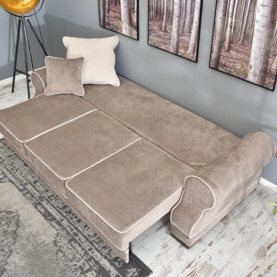 Sofa mit Stauraum SHERLY – Beige/Walnuss